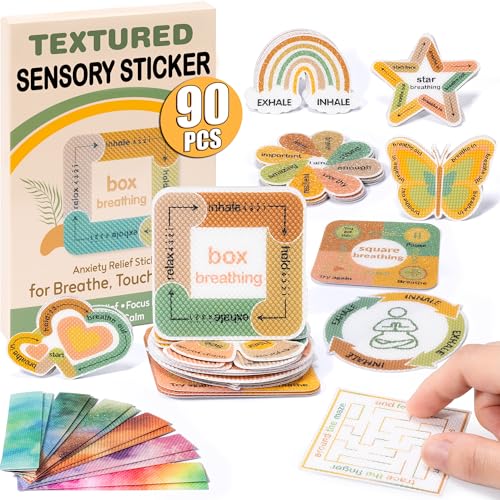Boho 90 Pcs Calm Sensory Stickers for Anxiety Relief & Mindfulness - Textured Fidget Strips for Desk, Therapy, Adults