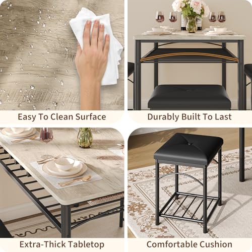 IDEALHOUSE Dining Table Set for 4 in Gray — Upholstered Benches & 2 Stools, Small Space Kitchen & Dining