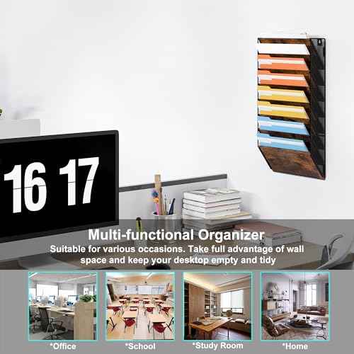 Hanging Wall File Organizer, 8 Tier Wall Mounted Mail Documents Literature Magazine Envelopes Holder, Suitable for Home/Office/School (8-Tier)