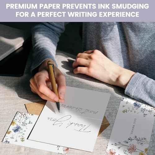 102 PACK Floral Thank You Cards With Envelopes (4"x6") - Wildflower Blank Cards With Adhesive Envelopes & Matching Stickers for Wedding, Bridal Showers, Baby Showers, Birthday, All Occasion