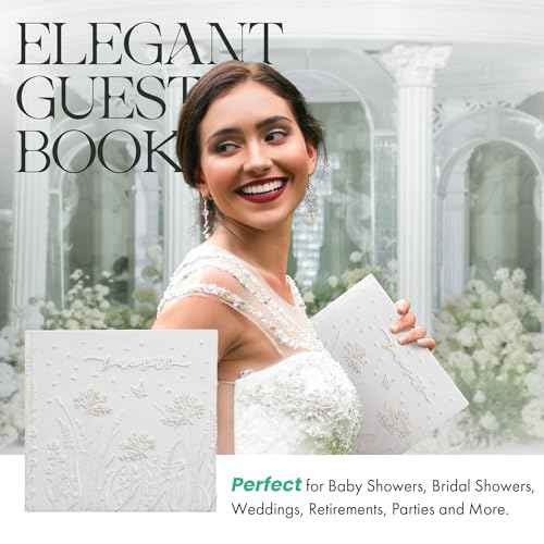 Embroidered Wedding Guest Book?The Perfect Polaroid Guest Book for Wedding Receptions£¬ Birthdays, Baby Showers, and Special Events with 3 Photo Corner Stickers+ 3 DIY pens+1 Diamond Pen(Cream)