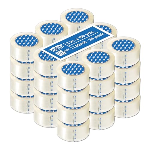 The Boxery 2x110 Yards Clear Packing Tape 36 Rolls - Standard Strength, 1.85 Mil