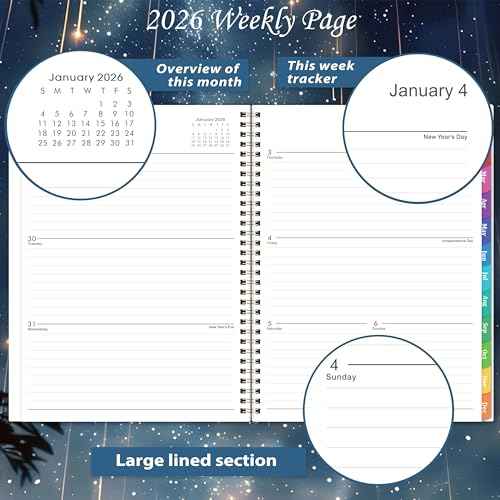 2026 Planner - Planner 2026, 2026 Planner weekly and monthly, January 2026 - December 2026, 8.5" x 11", 2026 Calendar Planner with Colourful Tabs, Inner Pocket, Premium Paper, Twin-wire Binding - Galaxy