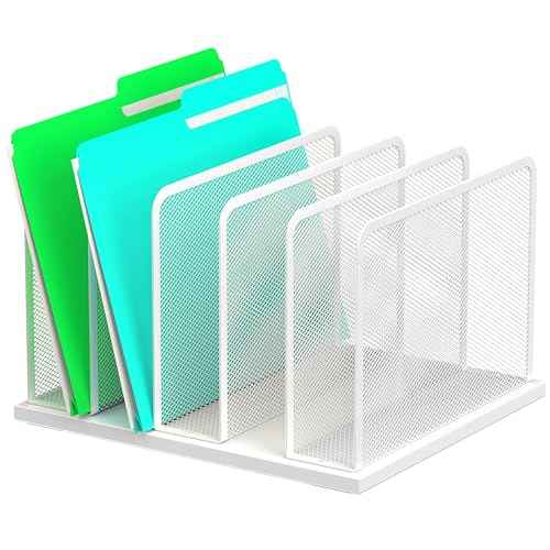 Kuntine.B Desk File Organizer Upright Mesh Desktop Organizer File Sorter Office Organization File Holder for Home, Office & Classroom (White, 1 Pack 5-Section)