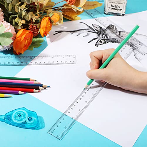 Zonon 500 Pieces 12 Inch Ruler Bulk Clear Plastic Flexible Straight Metric Rulers with Centimeters and Inches Drafting Measuring Tool for Classroom School Students Education
