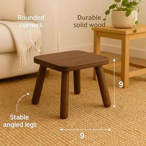 STORE INDYA Wooden Step Stool for Adults Non Slip Small Wooden Square Portable Foot Stool Sitting Stool with Detachable Legs for Kitchen Bathroom Living Room, Plant Stand (9 Inches)