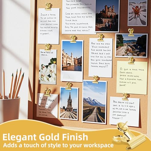 ChicRange Golden Push Pins Clips, 30 Pcs – Upgraded No-Hole Clip Pins for Cork Boards