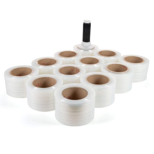 IDL Packaging 3" Stretch Wrap Mini Roll, 700 feet, 120 Gauge (Pack of 12) with a Plastic Handle Included – Industrial Grade Clear Plastic Wrap – Improved Protection for Packing, Moving, or Office