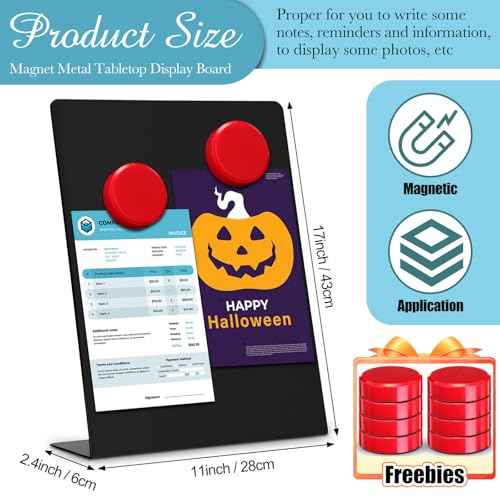 Fainne Magnetic Bulletin Board with Easel Stand Mini Black Magnet Metal Tabletop Memo Display Board for Back to School Menu Table Home Kitchen Office Supplies(11 x 17 Inches,2 Pcs)