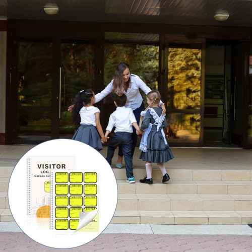 2 Pack of 450 Visitor Badges Registry Log with Carbon Copy Visitor Stickers Letter Size Visitor Log Book Extras Protecting Privacy Pages Spiral-Bound Self Visitor Badges Guest Register Book (2)