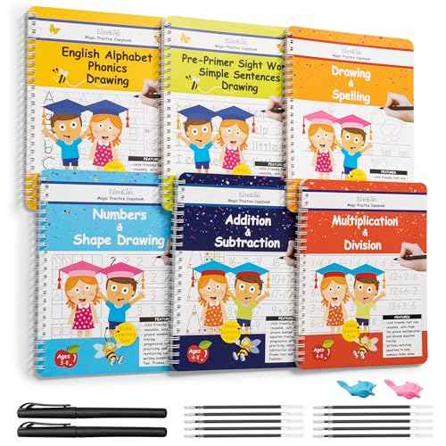Magic Practice Copybook 6 Workbooks with Disappearing Ink Pens, Reusable Handwriting Practice for Kids, Calligraphy Practice Letter Tracing Books for Kids ages 3-5 (8.7¡¿6.9in)