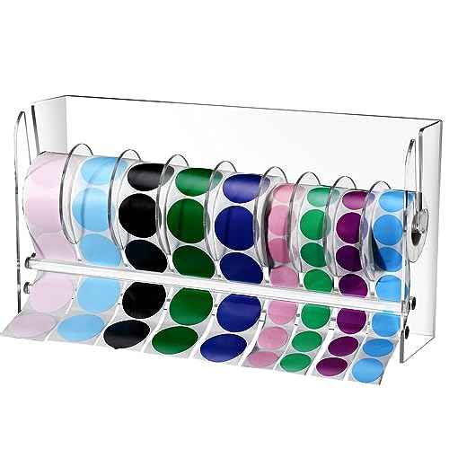Qilery Adjustable Label Dispenser Acrylic Roll Sticker Dispenser Sticker Holder Organizer Label Stand for Holding Office and Home(9 Disks)