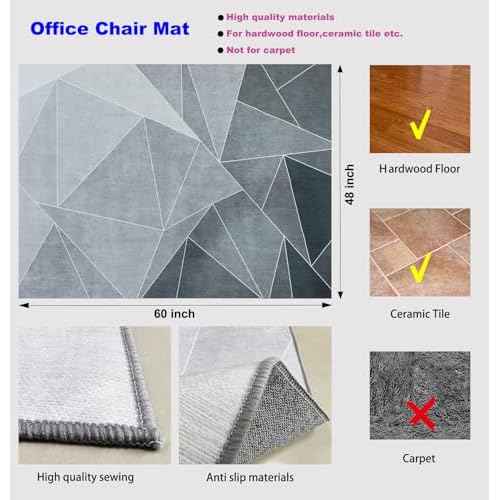 Office Chair Mat for Hardwood Floor,60"x48" Under Desk Mat, Computer Chair Rug,Anti-Slip Carpet Chair Mats Floor Protector for Home Office,Black Grey