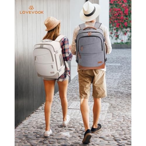LOVEVOOK Travel Backpack for Women & Men, 50L Carry on Backpack Airline Approved, Large TSA Personal Item Travel Bag fits 17.3" Laptop, Business Weekender Bag for Essentials, 4Pcs