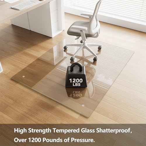 Koonmi 46"x60" Glass Chair Mat for Carpet, straight edge, transparent – Tempered Glass Office Floor Mat