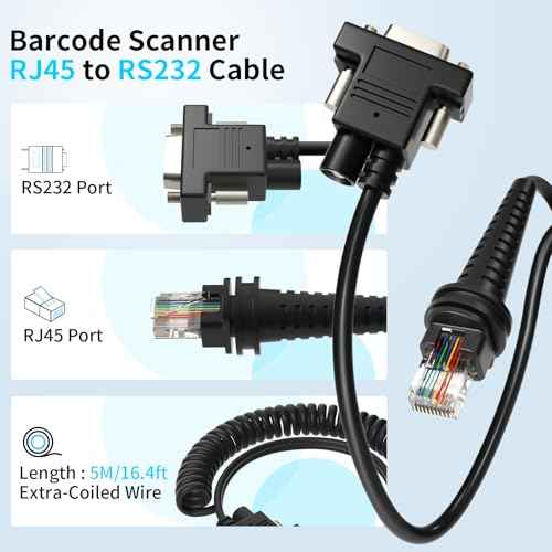 16ft Barcode Scanner Cable RJ45 RS232 to RJ45 for Honeywell 1900 Cable 1200G 1202G 1250G 1280i 1300G 1400G 1450G 1452G 1470G 1900GHD 1900GSR 1902GHD 1902GSR 1950GHD 1980i 1472G Power Cord (2)