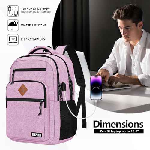 Classic Backpack for Men Women, School Backpack for Girls Boy Teens,15.6 Inch Laptop Bookbag with USB Charger for College High School Work Business Computer Back Pack,mochilas para hombres,Pink