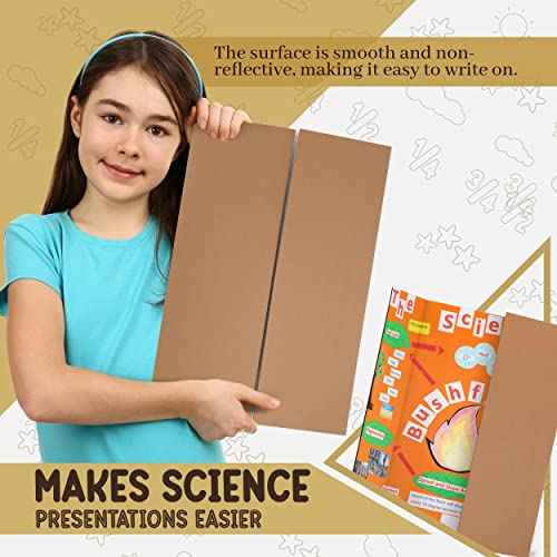 Trifold Poster Board 36" x 48" White Presentation Board - Self-Adhesive Science Subtitles Included - Science Fair Display Boards, for School, Fun Projects and Business Presentations - by Emraw