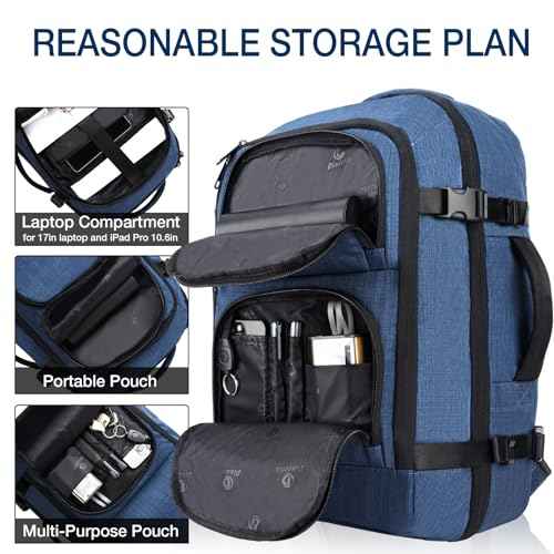 Dinictis Travel Backpack Carry on Flight Approved, Backpack Suitcase for Travel, Personal Item Travel Bag fits 17 inch Laptop-Blue