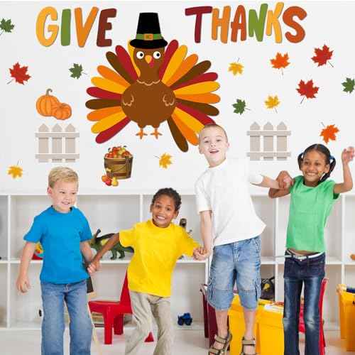 Cholemy 101 Pcs Thanksgiving Turkey Bulletin Board Decorations Set 50 Inch DIY Turkey Cutouts for Bulletin Board Thanksgiving Fall Classroom School Wall Party Decoration