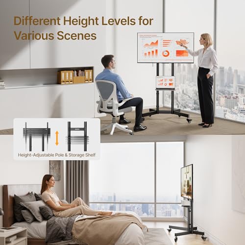 ECOTINY Upgraded Rolling TV Stand 32-86 inch, 200 lb Capacity with 64.5in Height