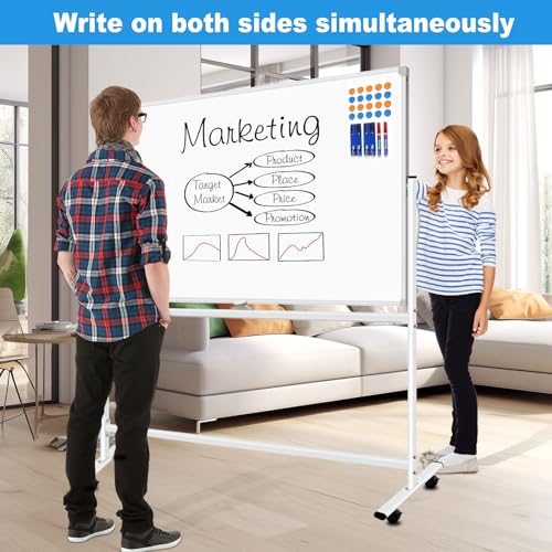 Silver 40x28-inch Double-Sided Mobile Whiteboard with Stand and Wheels