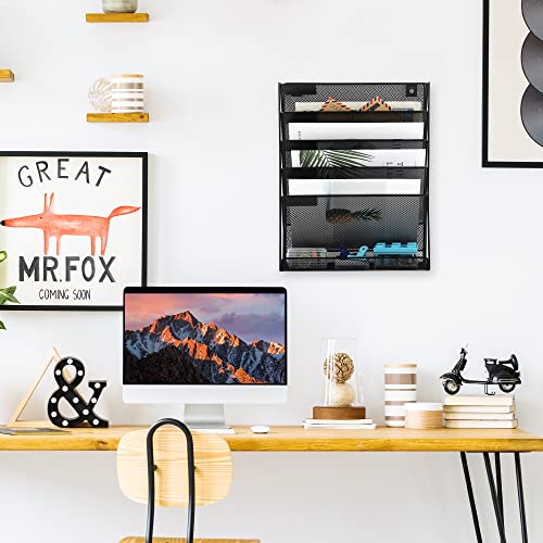 EASEPRES Black 6-Tier Mesh Wall Mount Desk File Organizer for Office & Home