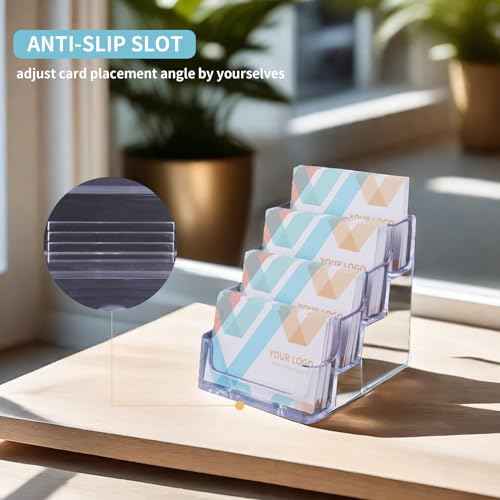 HSYMQ 1 Piece Desktop Clear Business Card Holder, Plastic Card Display Stand, 4 Tier Acrylic Card Holder for Office