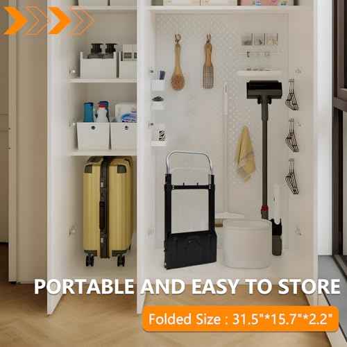 SST Folding Hand Truck with Wheels, 220 LB Capacity Portable Dolly Cart, Utility Cart with Adjustable Handle, Collapsible Dolly for Moving Travel Shopping Airport Office