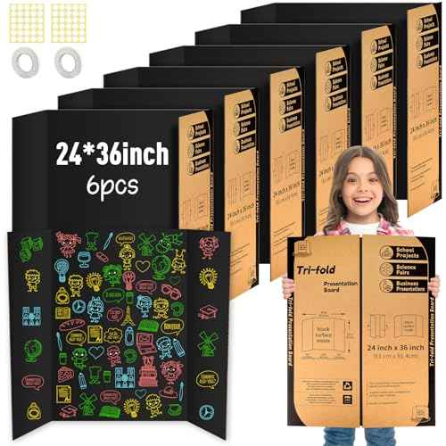 6 Pack Black Trifold Poster Board 24" X 36", IKAYAS Poster Boards, Science Fair Display Boards Posterboard Foamboard for Mounting, Prints,Art,Display,Projects Classroom Supplies