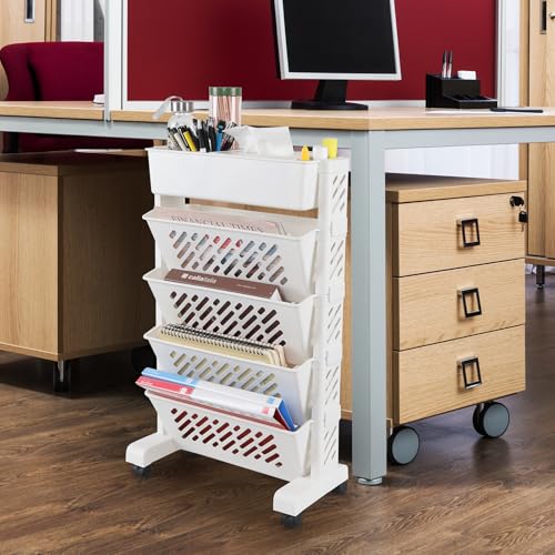 Plastic 5-Tier Rolling Book Cart Storage Utility Shelf