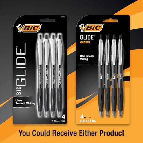BIC Glide Black Retractable Ballpoint Pens, Medium Point (1.0mm), 4-Count Pack, Ultra Smooth Writing Black Pens