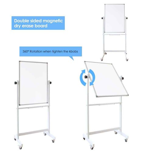 DEVELOP Magnetic Mobile White Board with Stand, 36 x 24 Inches, Rolling Double Sided Dry Erase Board on Wheels, Small Writing Standing Whiteboard Easel Easy Flip for Home, Office & School