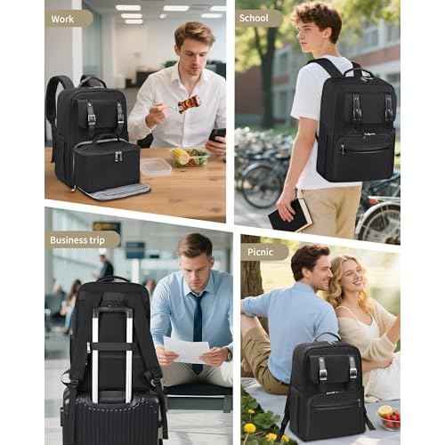 ESTARER Laptop Backpack, Lunch Backpack 15.6 Inch with Insulated Lunch Box for Men Women Water Resistant Work Computer Bag for Office,College,Commuter,Travel,Picnic