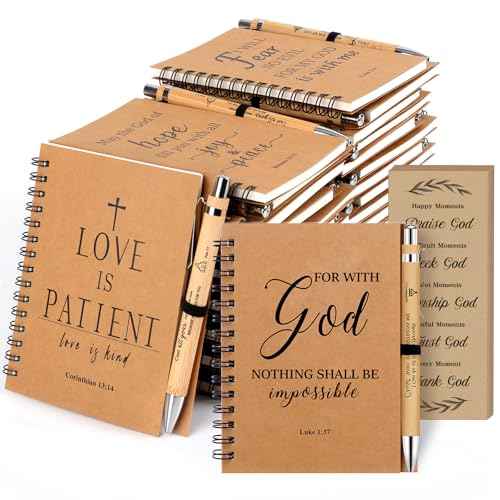 NEOACT 90 Pcs/30 Set Christian Gifts Bulk - Prayer Journal Scripture Notebook with Ballpoint Pen and Christian Bookmark,Christmas Gifts for Pastor Church Members Bible Study Groups