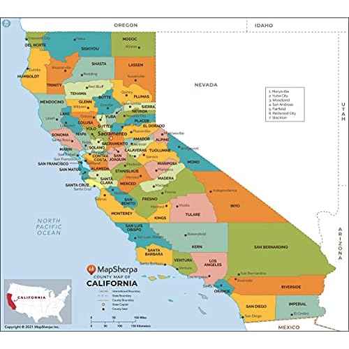 California Counties Map - Large - 48" x 43.25" Paper