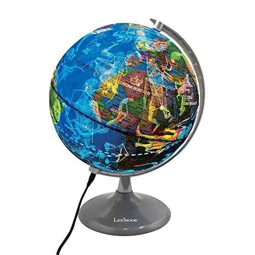 Lexibook Luminous Globe Planetarium, STEM, 2-in-1 Globe during the day, Constellation map at night, Blue/Black, NLJ185EN
