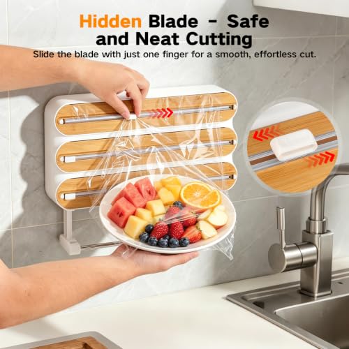 4-in-1 Magnetic Kitchen Wrap Dispenser with Cutter & Paper Towel Holder
