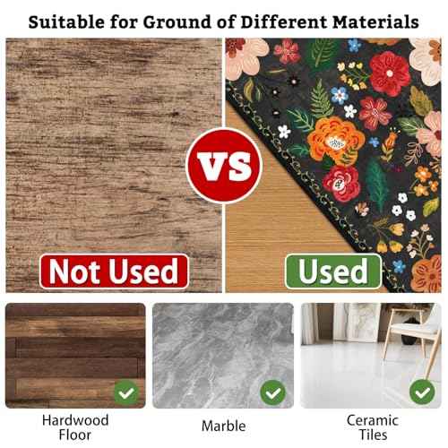 Office Chair Mat for Hardwood & Tile Floor,Boho Floral 60"x48" Office Computer Chair Mat for Rolling Chairs,Under Desk Non Slip Gaming Rug,Rubber Backing Large Low-Pile Carpet Protector Mat(Black)