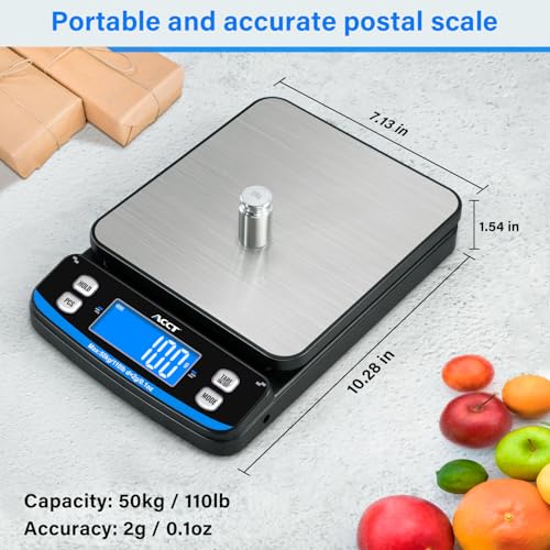 110 lb Digital Postal Scale with Stainless Steel Platform, Tare & USB Power