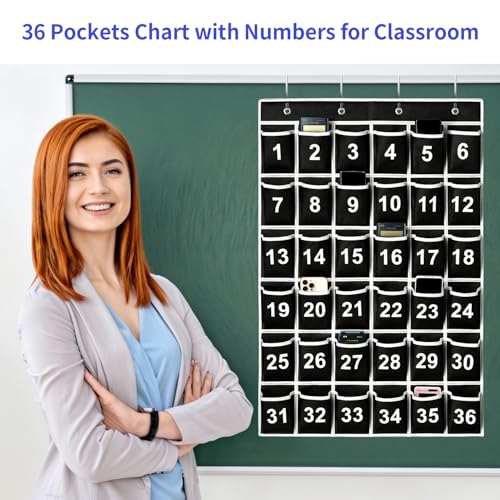 SAVERHO 36 Pockets Classroom Cell Phone & Calculator Organizer - Black, Pack of 1