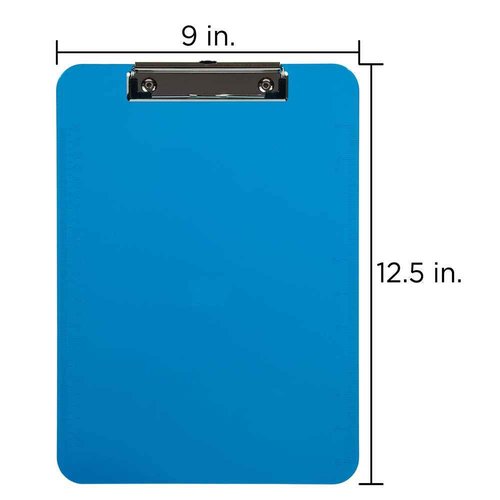 JAM PAPER Plastic Clipboards with Low Profile Metal Clip - Letter Size (9 x 12.5) - Blue - 12 Clip Boards/Pack