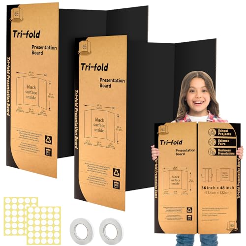 IKAYAS 2 Pack Trifold Black Poster Boards 36x48 Inches for Science & Display Projects