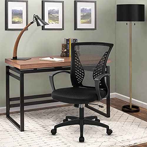 Office Computer Mesh Chair Ergonomic Mid Back Swivel Rolling Desk Chair with Armrest Height Adjustable Lumbar Support x ,Black