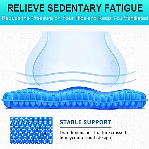 Helishy Gel Seat Cushion 1.65in Double Thick Blue – 16.5x14.5in Tailbone, Sciatica Pain Relief