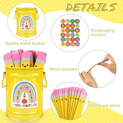Yellow Wooden Classroom Name Sticks Set with Storage Box - 49 Pcs