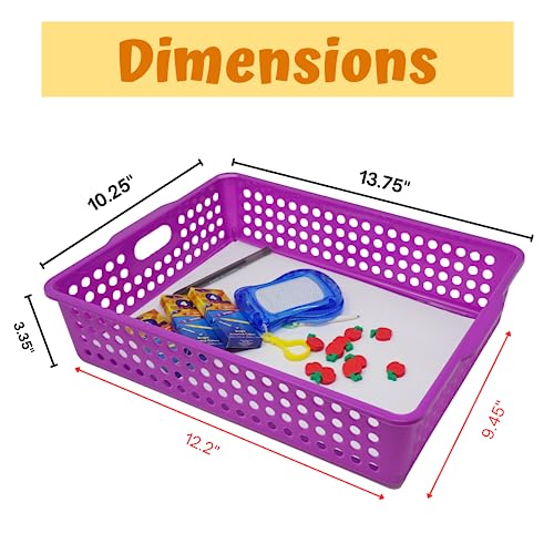 Colorful Plastic Classroom Storage Bins Set of 6, 13.75 x 10.25 Inches for Organizing Papers & Supplies