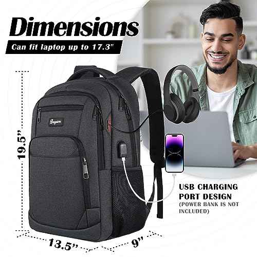 17.3 Inch Laptop Backpack, School Backpacks for teen boys, College High School Backpack. Travel Backpacks with usb Charging Port for Women Men. Anti-theft Waterproof Work Bookbags, Black