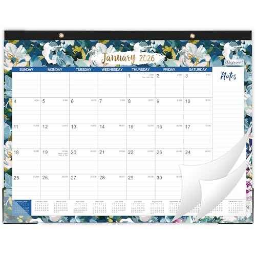 2026 Desk Calendar - JAN 2026 - DEC 2026, 2026 Calendar, Large Desk Calendar with Corner Protectors, 18-Month Calendar with Reference Calendars, for Home & Office Organizing - Floral (15" x 12")