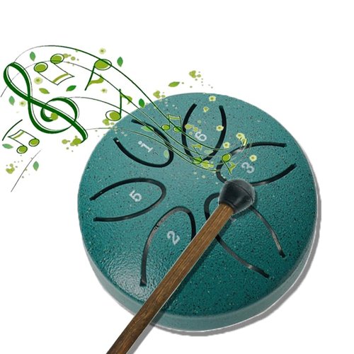 Rain Drum for Outside Garden, 3 Inches 6 Notes Mini Steel Tongue Chakra Chime Waterproof, Educational Musical Toy Instrument (Green)
